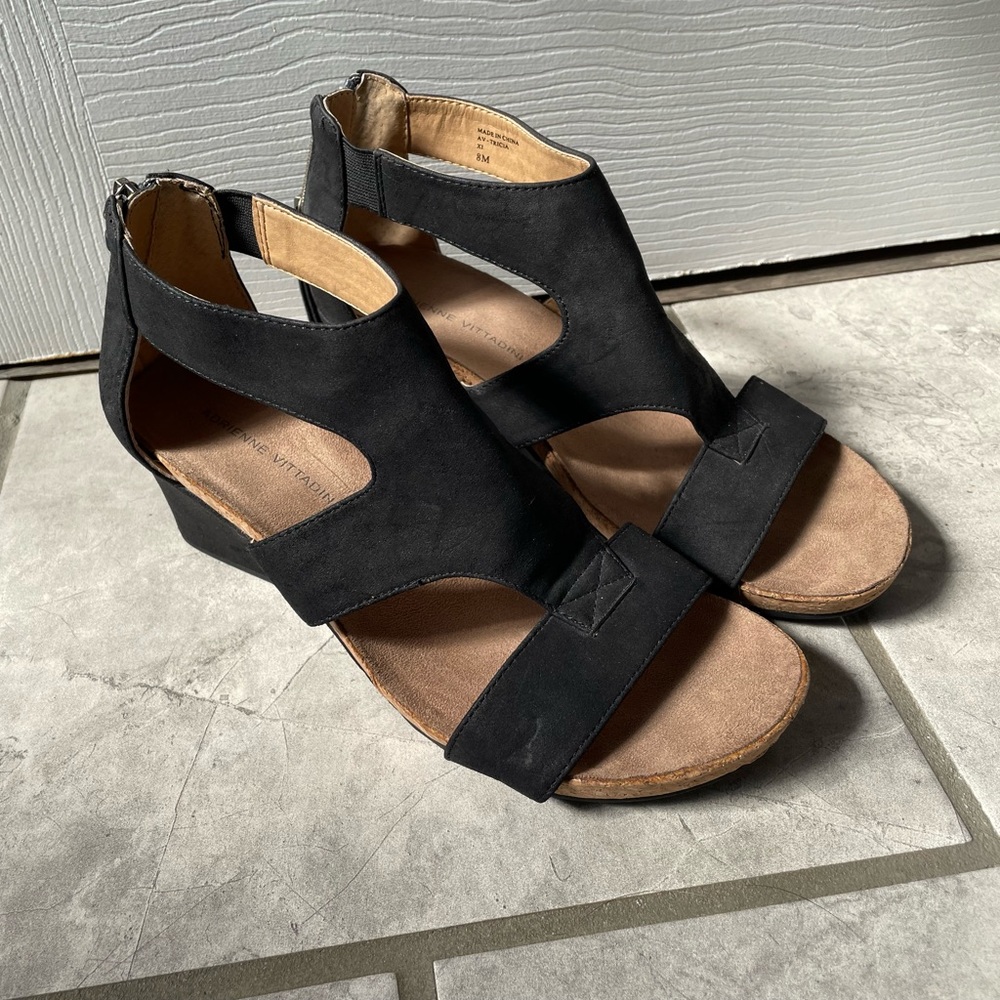 NWOT AdrienneVittadini Black Wedge Sandals